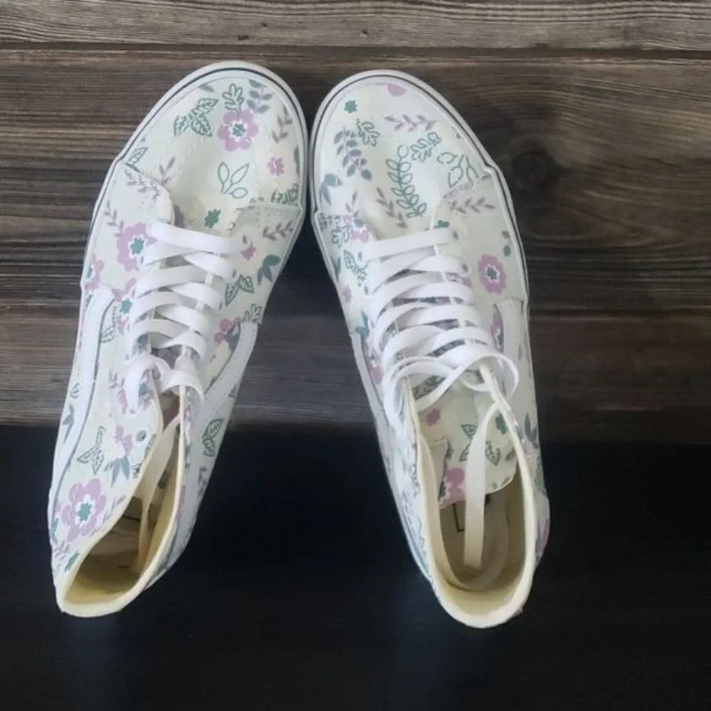 New Vans Sk8 Hi Tapered Stacked Pastel Floral White Purple High Top‎ Platforms